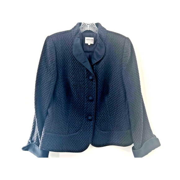 Armani Collezioni Jackets & Blazers - Armani Collezioni Women's Navy Blue Stretch Long Sleeve Jackets Blazer Size 10
